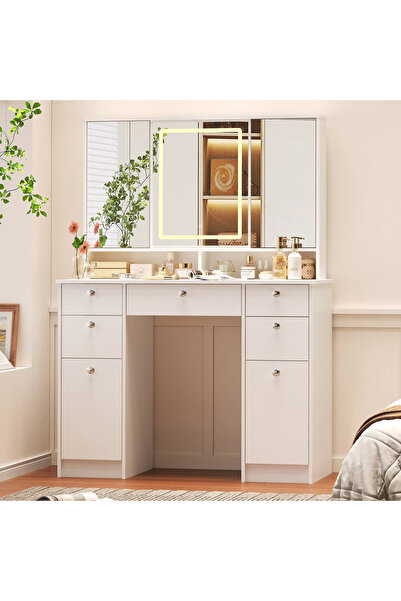 Arabest Bedroom Makeup Vanity Table Set 100×40×138 cm 37.1kg White, Dressing ...