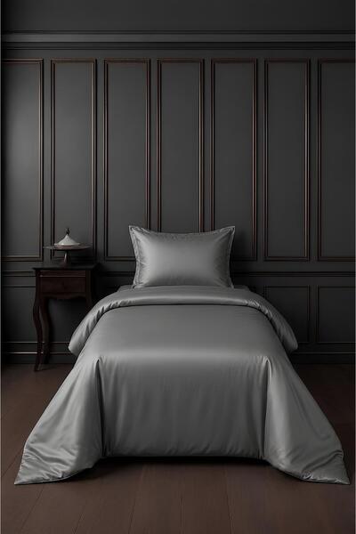 remtex 100% Cotton Dark Gray Satin (83 Thread-125 Gsm) Single Duvet Cover Set...