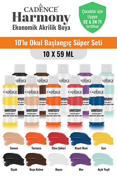 Cadence Boya 10x59ML Harmony Akrilik Boya - Okul Başlangıç Süper Seti