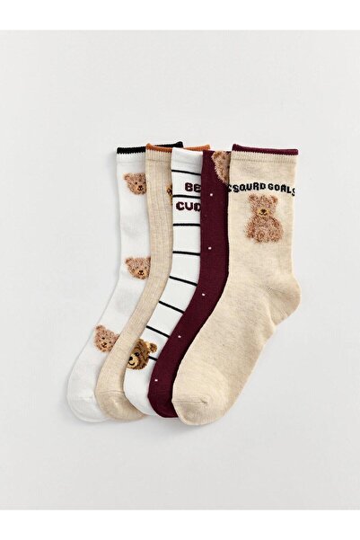LC Waikiki Teddy Bear Patterned Girls' Socks 5 Pack (W6)