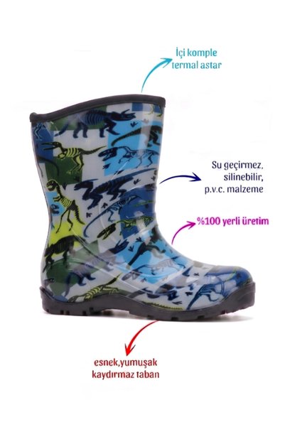 Myrain Thermal Lined Waterproof Boys' Rain Boots with Soles