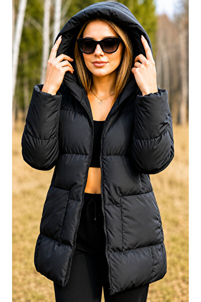 ASG Black Zip-Up Hooded Windproof Women's Puffer Jacket