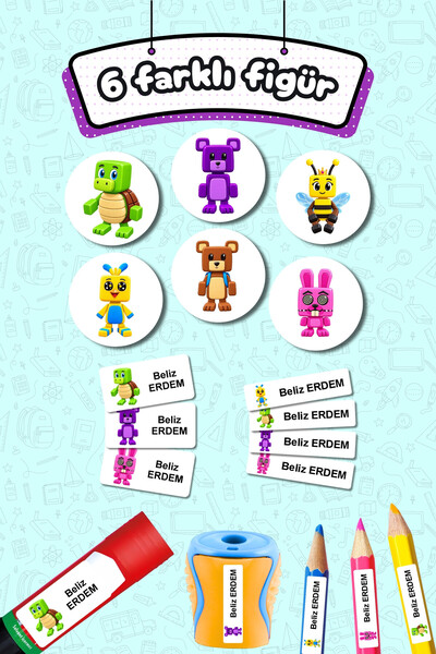 Sticker Ekspres Okul Etiketi Super Bear Adventure Kalem Defter Etiketi Özel İsim Yazılabilen Etiket 245 Adet İsim Etiketi