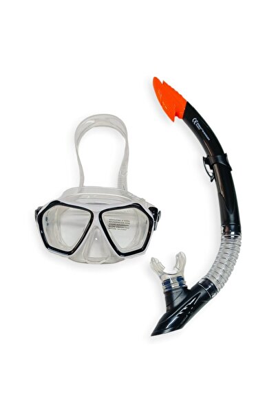 BERMUDA Tempered Camlı Premium Silikon Dalış Maskesi ve Snorkel Yetişkin - Siyah