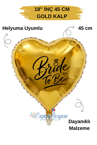 Organizasyon Pazarı 18 Inch Gold Heart Foil Balloon |   Bride to Be Printed |...