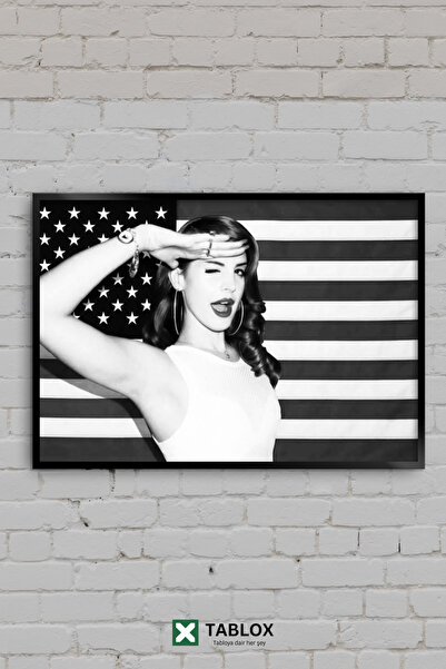 TABLOX Lana Del Rey Tablou decorativ MDF înrămat cu steag american alb-negru