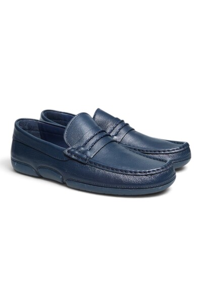 FRANCO CALVANI Dark Blue Shilingir Dark Blue Color Laceless Genuine Leather M...