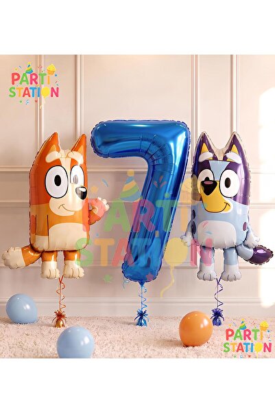 Parti Station Bluey and Chilli Themed 7-Year-Old Foil Balloon Set – 3-Piece B...