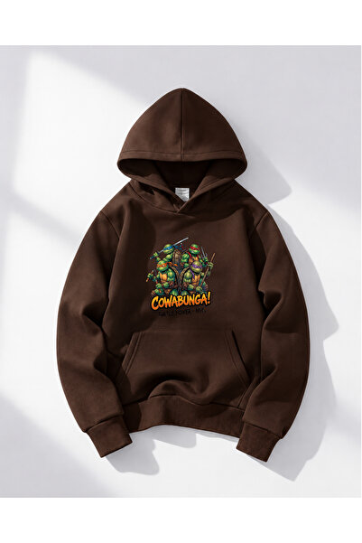 haha Oversize Hooded Ninja Turtles Printed Sweatshirt for Boys