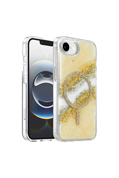 halkhouse iPhone 16E-17E MagSafe Uyumlu Manyetik Telefon Kılıfı Şeffaf Mermer...