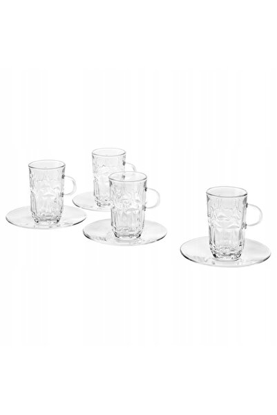 IKEA SÄLLSKAPLIG Set de cești cu farfurioare, din sticlă transparentă/în reli...