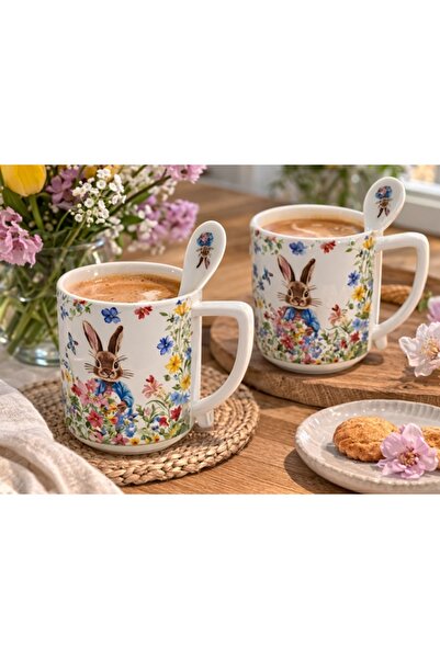 NO BRAND SET 2 CĂNI CU LINGURIȚI IEPURAȘ DE PĂȘTE 300ML
