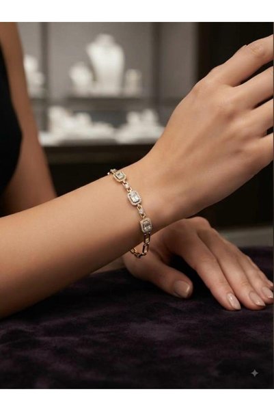 Generic Brand Bracelet with Three Stones Baguette Stainless Steel
