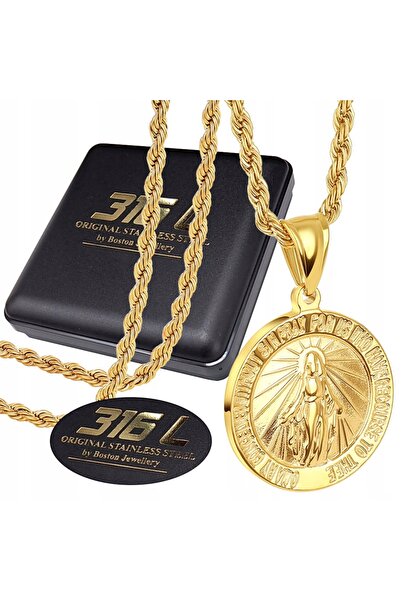 Boston Jewellery Lanț cu medalie aurie cu Medalia Fecioarei Maria din oțel ch...