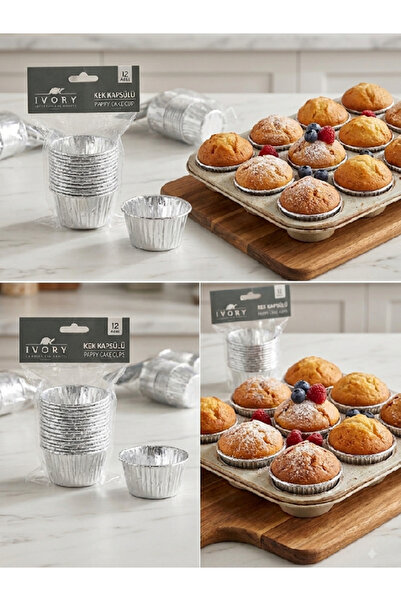IVORY 12-Piece Muffin Cake Mold Metallic Organization Concept Cupcake Liner