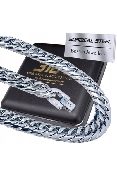 Boston Jewellery Colier lanț gros argintiu 12 mm din oțel inoxidabil chirurgi...