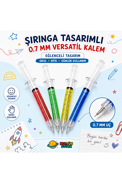 neptünstore Şırınga Tasarımlı 0.7 mm Versatil Uçlu Kalem – Karışık Renk (1 Ad...