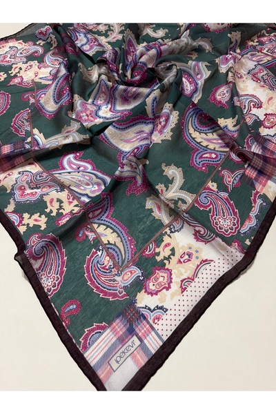 ipekevi Summer Season Tensoft Scarf Patchwork Patterned Pine Green