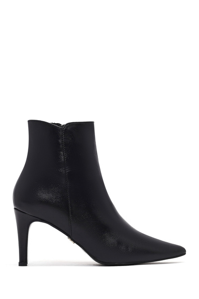 Derimod Women's Black Zippered Thin Heeled Leather Boots Af210003Dv