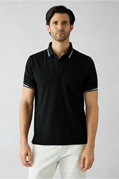 Kiğılı Polo Collar Regular Fit Ribbed Detailed Embroidered Pocket T-Shirt