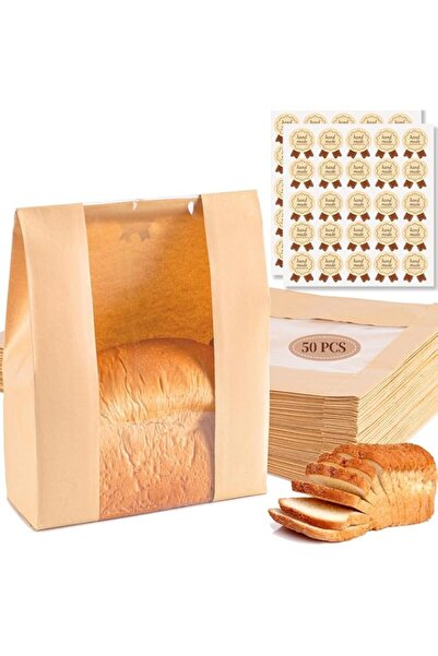 Generic Brand 50 Pcs Bread Bag with Window, 13.7×8.2×3.7'' Large Bakery Bags ...