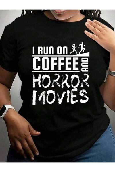 2BIR تي شيرت I Run On And Horror Movies Coffee Halloween Black Graphic T-Shirts