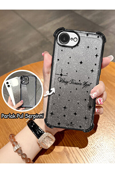 ucuc iPhone 16E/17E Uyumlu Şeffaf Dört Köşe Silikon Kaplama Parlak Kenar Kılıf