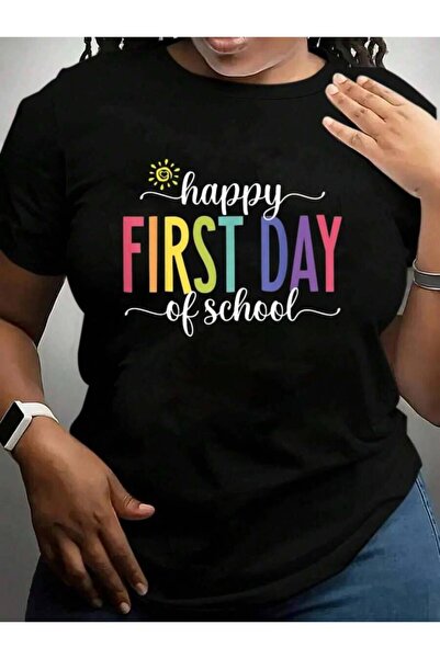 2BIR Happy First Day Of Teacher Women Back To School Black Graphic T Shirts Tee