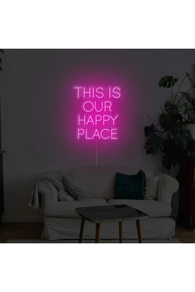 Slasa This Is Our Happy Place Neon Sign with 6mm Acrylic Base Pink LED Wall D...