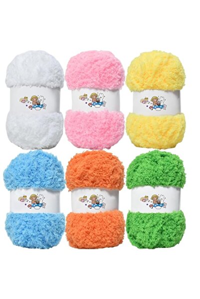 Generic 6 Pcs Soft Coral Velvet Chenille Yarn for Crocheting Fluffy DIY Knitt...
