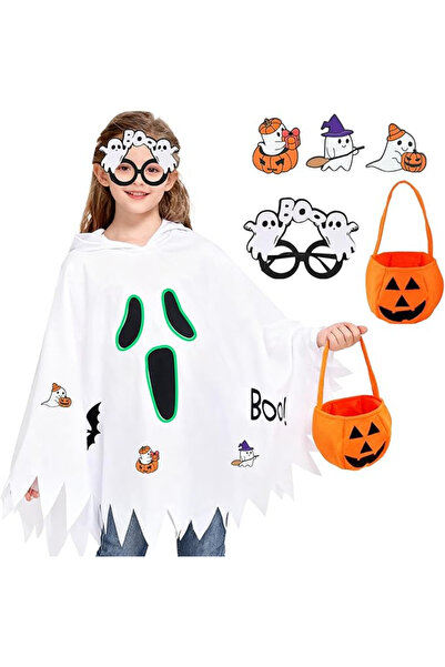 OEM Costum de fantomă pentru copii, Set de Halloween din 5 piese, Pelerină cu...