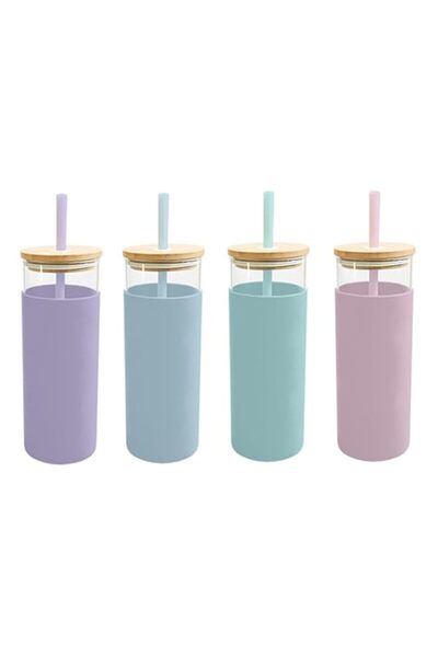 Generic Cooke & Miller Pastel Glass Bottle With Straw 500ML Assorted 1 Piece