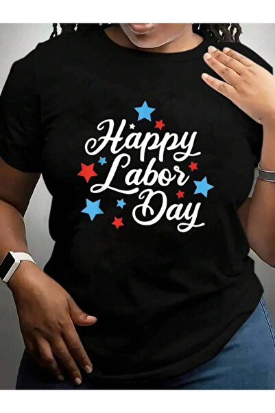 9JY Women Happy Labor Day Cruise Vacation Trip Black Graphic T Shirts Tee