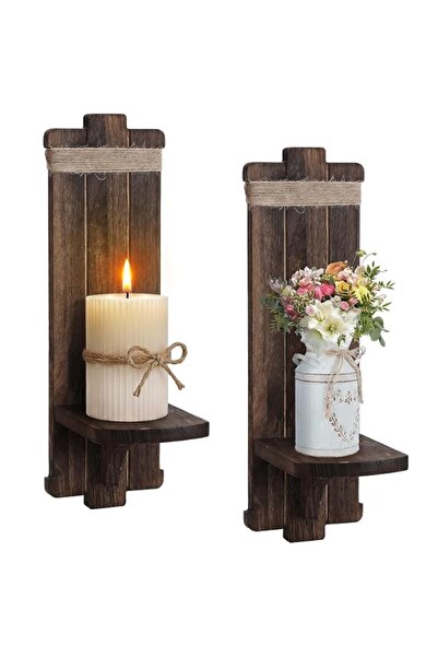 Generic Brand Alphatool 2Pcs Rustic Wall Hanging Candle Sconces- Farmhouse Wa...