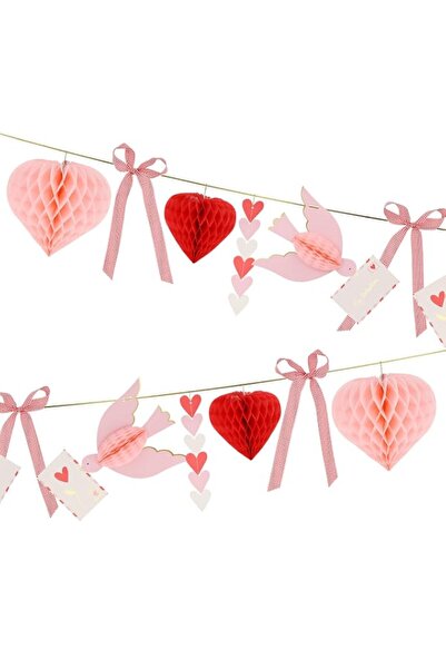Generic Brand Meri Meri Lovebird Garland, Pink and Red Valentine's Party Bann...