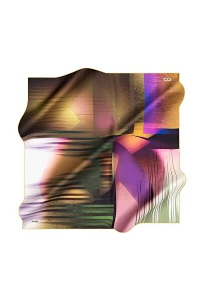 Aker Sura Silk Scarf Khaki Geometric Pattern