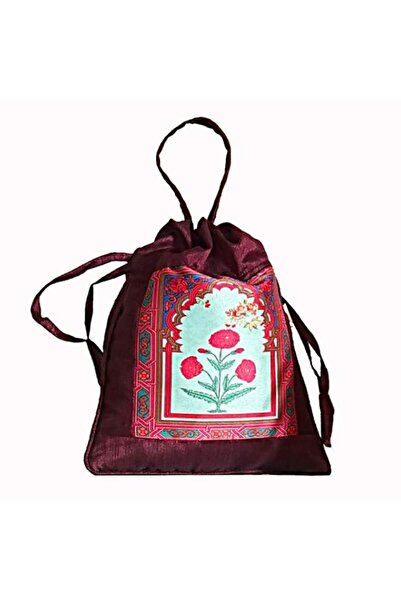 Generic Brand Swayam Faux Silk Draw String Closure Bag, Maroon, Gut03