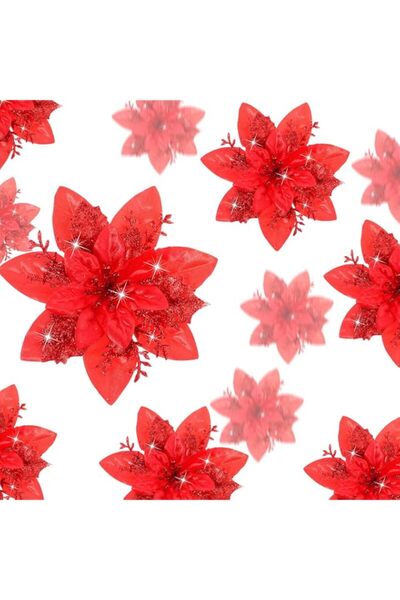 Generic Brand Geosar 24 Pcs Christmas Glitter Artificial Poinsettia Flowers X...