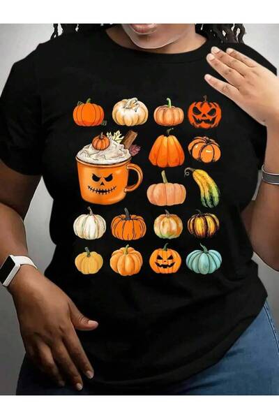 9JY Pumpkin Latte Spice Coffee Love Fall Season Halloween Black Graphic T Shi...
