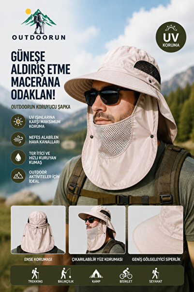 Outdoorun Koruyucu Krem Şapka – UV Güneş Koruyucu, Çıkarılabilir Yüz ve Ense ...