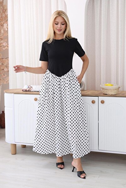 Siyezen Polka Dot Detailed Poplin Fabric Dress