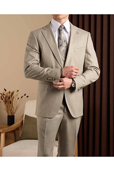 TerziAdemAltun Regular Fit Men's Mono Collar Jacket Pants Suit Mink T20156-26