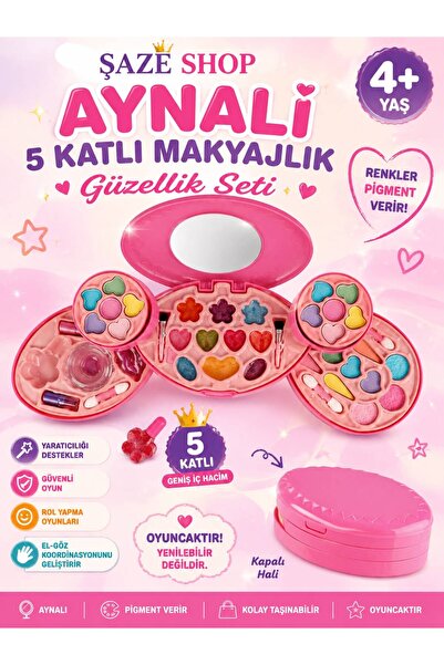 SAZE Şaze Shop Aynalı 5 Katlı Makyaj Seti 4+ Yaş Pigmentli Çocuk Makyaj Oyunc...