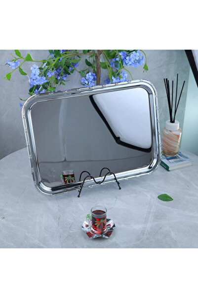 Al Hadaya Mall Elegant Design Stainless Steel Silver Serving Tray - Silver - ...