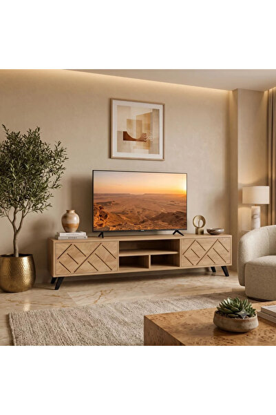 Al Hadaya Mall Beige Plasma Table with Modern Design-Wooden Beige-180X40X45 cm