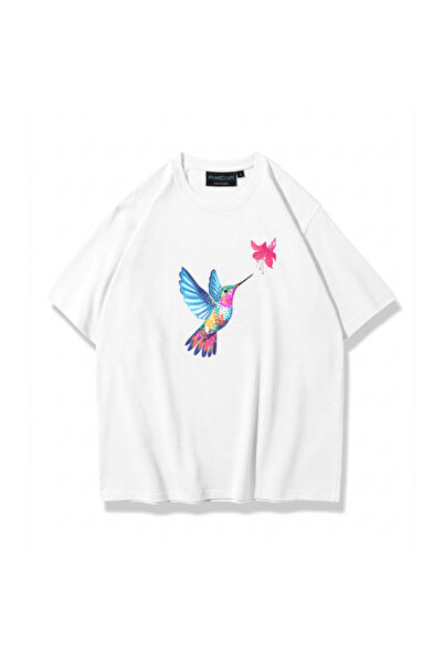 Gölge Store Women's Hummingbird Bird Model Tshirt White Printcraft