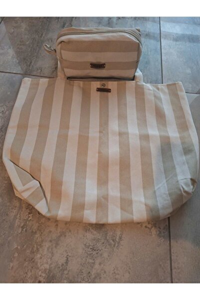 TooHot Women's Mink Striped Makeup Bag Beach Shoulder Bag