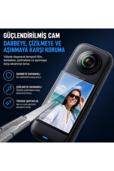 Zoli Insta360 X3 Uyumlu Ekran Koruyucu Film Çizilmeye ve Darbeye Dayanıklı Yüksek Şeffaflık