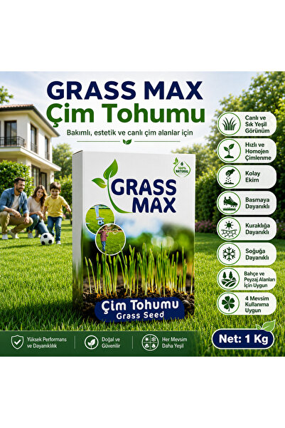 **Grass Max 4M Gold Çim Tohumu 1 Kg –Bahçe Villa Peyzaj Çimi, Sık Yeşil ve Hızlı Çimlenen**
