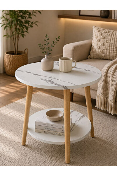 Generic The Two-Tiered Circular Side Table Features a Modern Nordic Design wi...